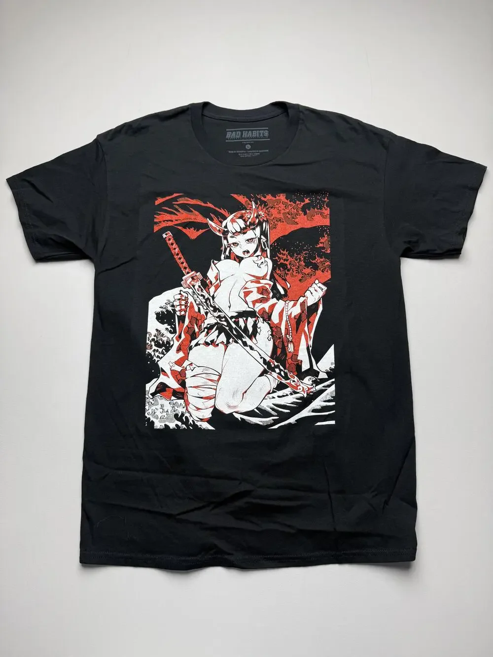 Bad Habits Shirt Mens Large Black Anime Samurai Girl Graphic Tee Tagless Manga